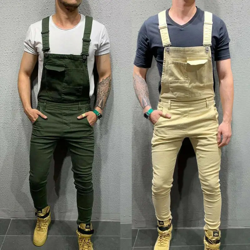 UK Mens Fashion Denim Dungaree Bib Overalls Jumpsuits Moto Biker Jeans Pants Trousers 2019 New