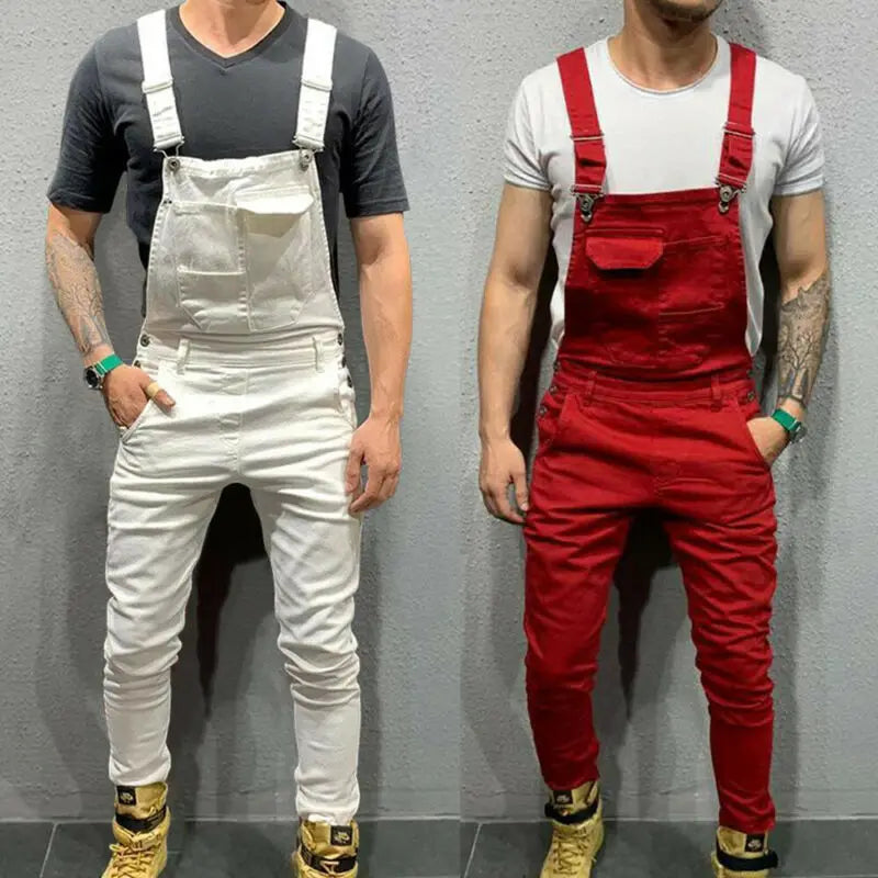 UK Mens Fashion Denim Dungaree Bib Overalls Jumpsuits Moto Biker Jeans Pants Trousers 2019 New