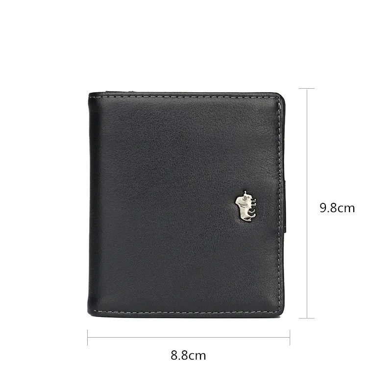 BISON DENIM Short Wallets Men Genuine Leather RFID Blocking Wallet Men Coin Pocket Card Holder Designer Purse Mini W9317