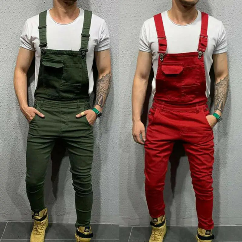 UK Mens Fashion Denim Dungaree Bib Overalls Jumpsuits Moto Biker Jeans Pants Trousers 2019 New