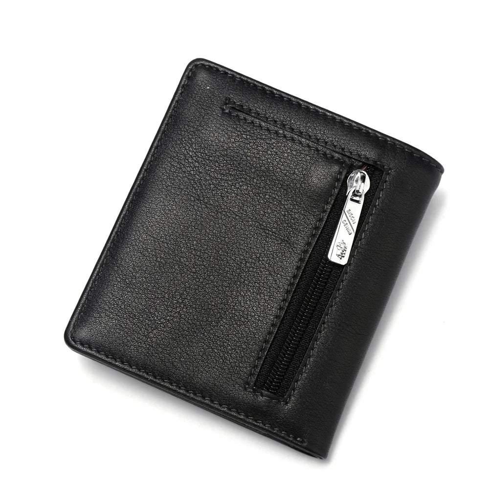 BISON DENIM Short Wallets Men Genuine Leather RFID Blocking Wallet Men Coin Pocket Card Holder Designer Purse Mini W9317