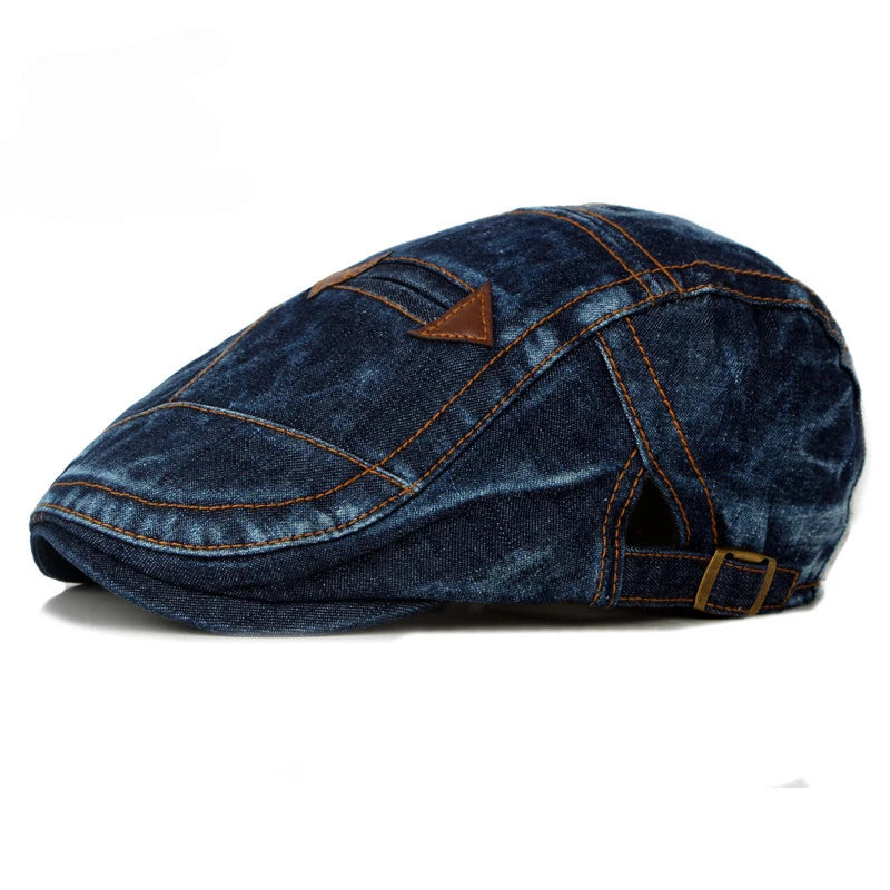 HT1195 Fashion Spring Summer Jeans Beret Hats for Men Women Quality Casual Unisex Denim Beret Cap Fitted Sun Cabbie  Flat Cap