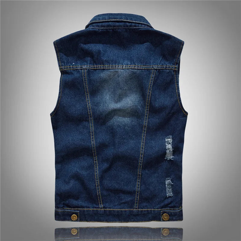 DIMUSI Men Denim Vest Vintage Sleeveless washed jeans waistcoat Man Vintage Design Cowboy ripped Jacket Male Waistcoat 5XL,YA663