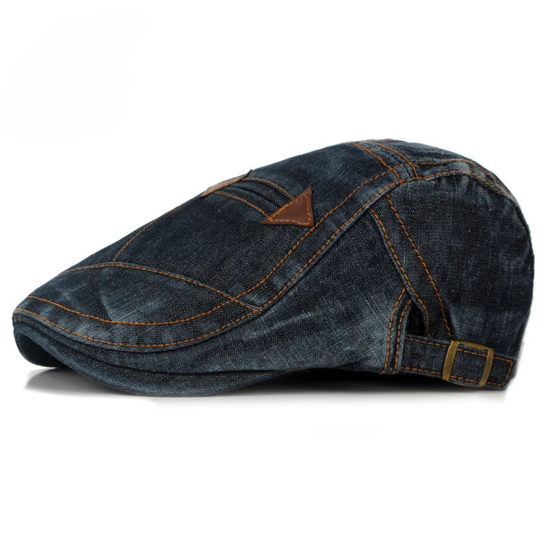 HT1195 Fashion Spring Summer Jeans Beret Hats for Men Women Quality Casual Unisex Denim Beret Cap Fitted Sun Cabbie  Flat Cap