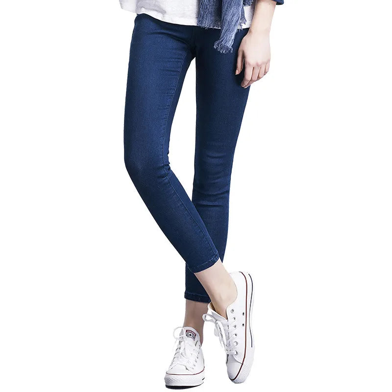 Women Jeans Casual High Waist Summer Autumn Pant Slim Stretch Cotton Denim Trousers For Woman Blue Black  100kg