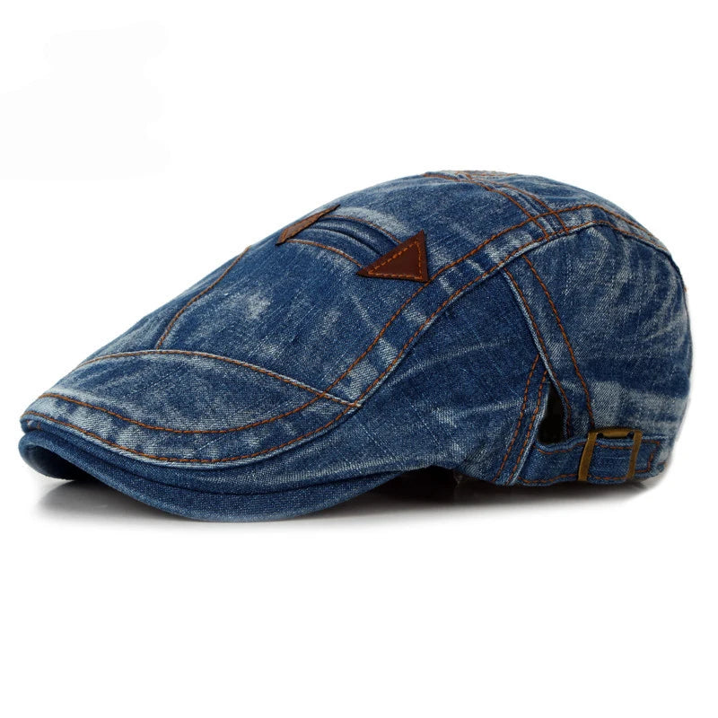 HT1195 Fashion Spring Summer Jeans Beret Hats for Men Women Quality Casual Unisex Denim Beret Cap Fitted Sun Cabbie  Flat Cap