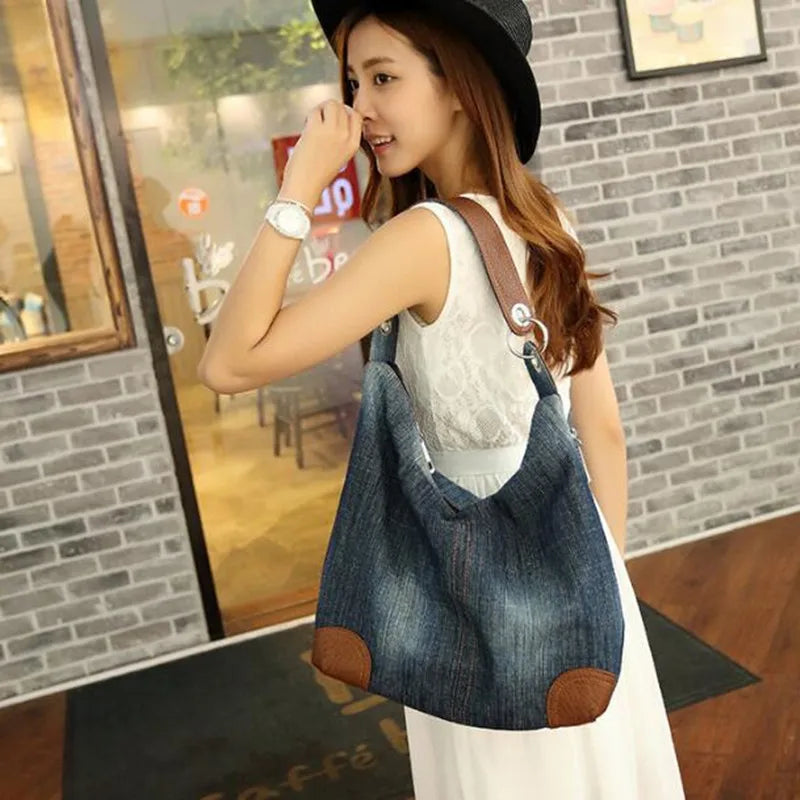 2024 large luxury ladies denim handbag big shoulder bag blue jeans handbag Jean Denim Tote Crossbody ladies shoulder bag