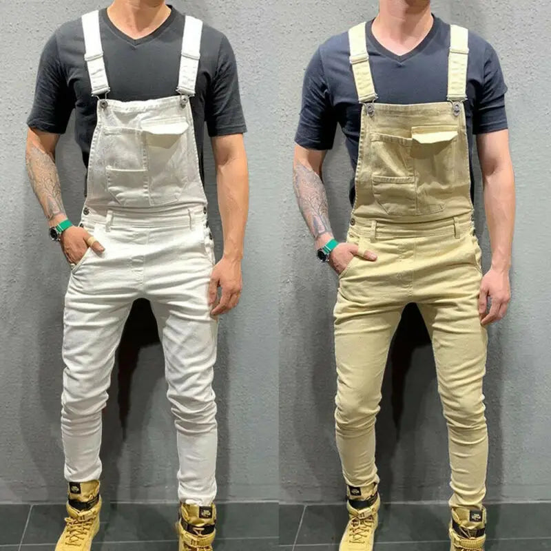 UK Mens Fashion Denim Dungaree Bib Overalls Jumpsuits Moto Biker Jeans Pants Trousers 2019 New