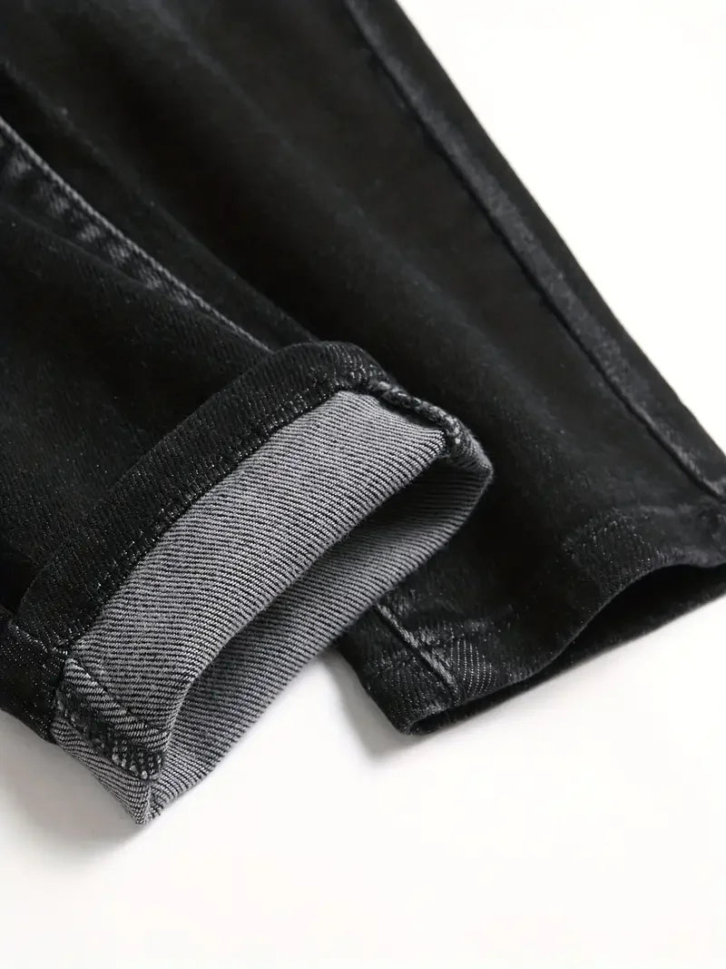 Men's Jeans Casual Straight Stretch Fashion Classic Blue Black Work Denim Trousers Male Brand Clothing