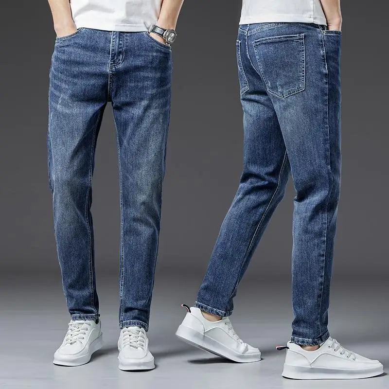 2024 Spring and Autumn New Simple Fashion Trend Solid Color Stretch Jeans Men's Business Casual Slim Comfortable Pants 28-38