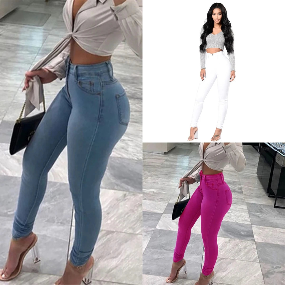 2023 Autumn New 7 Color Women's High Waist Skinny Jeans Fashion Slim Elastic Denim Pencil Pants Casual Trousers S-2XL