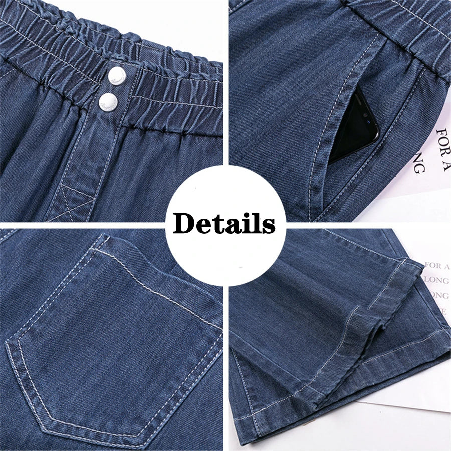 Elastic High Waist Straight Jean For Women Thin Summer Casual Wide Leg Denim Pants Korean Fashion Vaqueros Loose Pantalones 2023