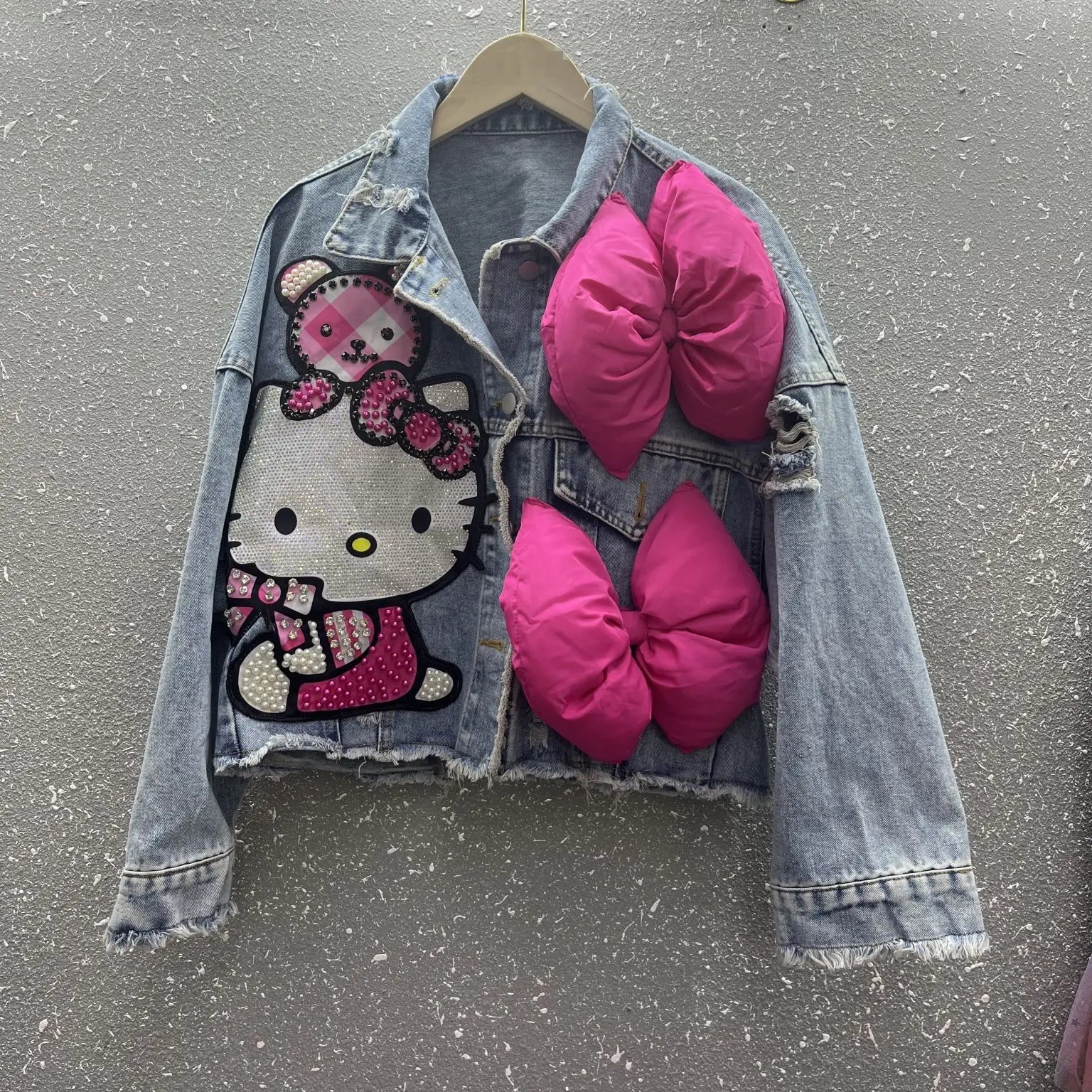 MINISO Hello Kitty Cartoon Denim Jacket Women Spring Autumn Sanrio Anime 2024 New Fashionable Coat