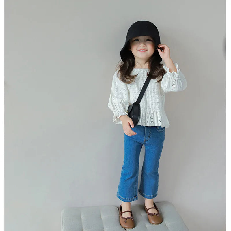 2-8T Toddler Kid Baby Girls Jeans Casual Plain Stretch Denim Pants Elegant Infant Bottom Spring Summer Girls Trousers Outfit