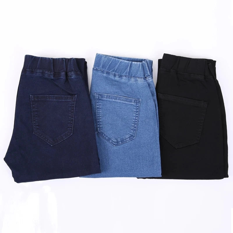 Women Jeans Casual High Waist Summer Autumn Pant Slim Stretch Cotton Denim Trousers For Woman Blue Black  100kg