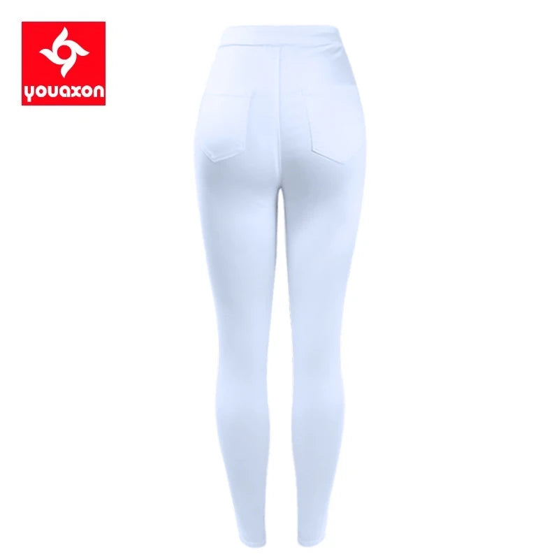 1888 Youaxon Summer Women`s High Waist White Basic Fashion Stretch Skinny Denim Pants Trousers Jeans For Women Free Shipping