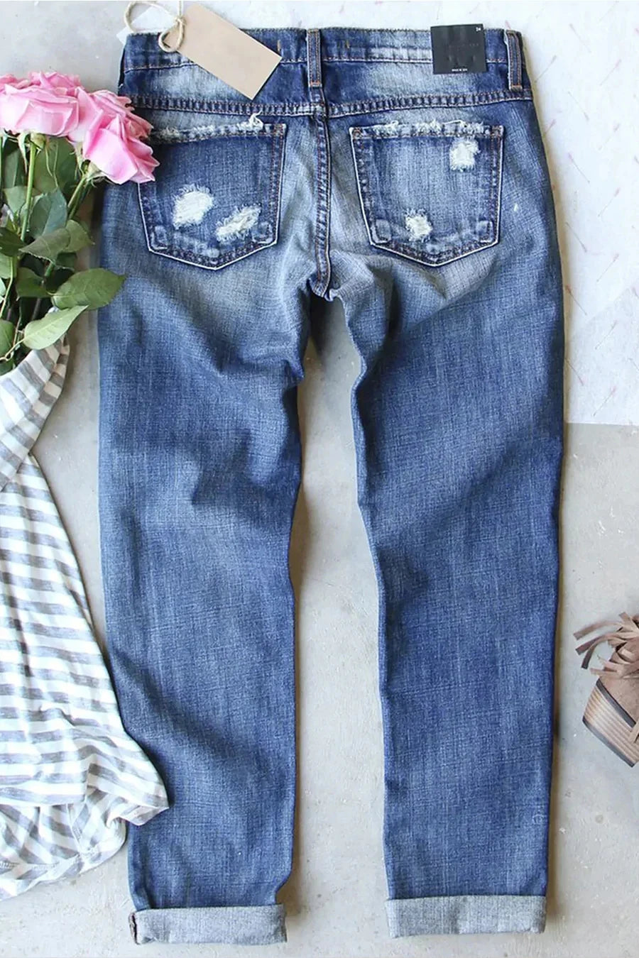 Valentine's Day Diamond Heart Ripped Jeans Hot Sale Women's Ripped Print Jeans Fashion Stretch Skinny Denim Pencil Pants