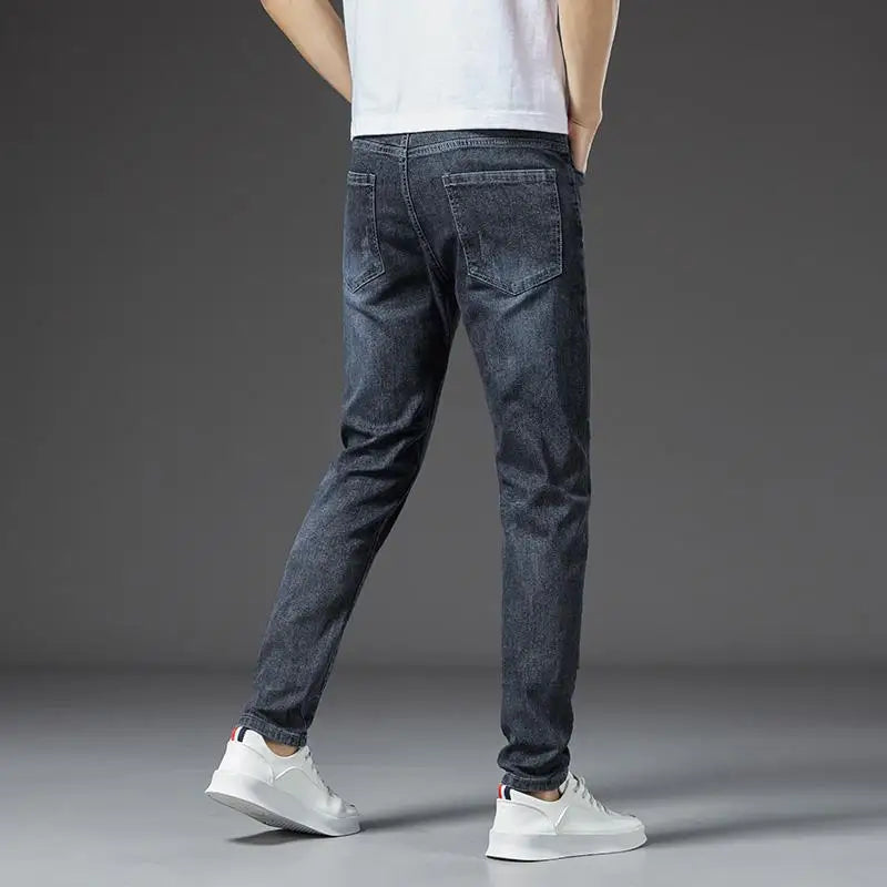 2024 Spring and Autumn New Simple Fashion Trend Solid Color Stretch Jeans Men's Business Casual Slim Comfortable Pants 28-38