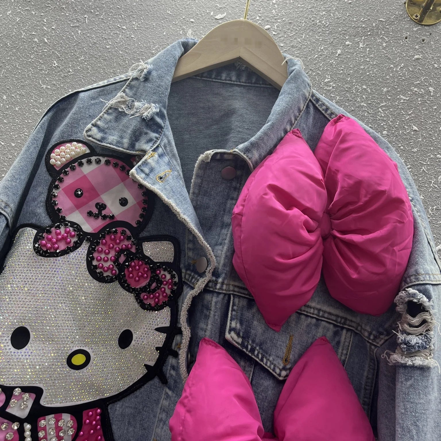 MINISO Hello Kitty Cartoon Denim Jacket Women Spring Autumn Sanrio Anime 2024 New Fashionable Coat